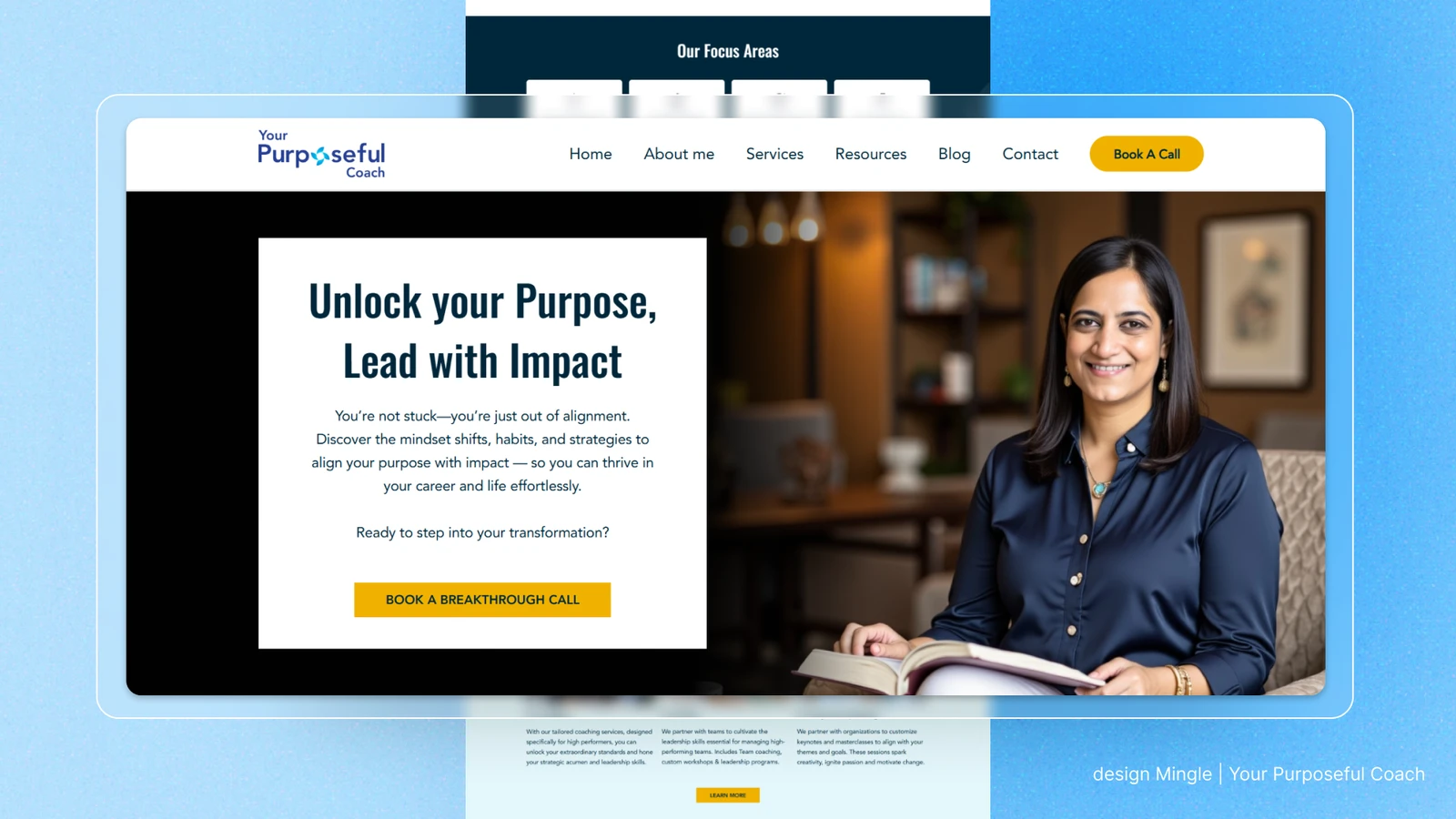 Your Purposeful Coach website homepage with a clear headline and call to action