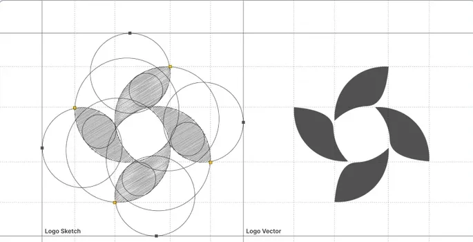Logo construction drawing on a geometric grid for Your Purposeful Coach