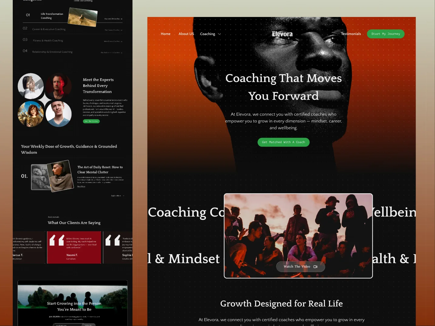 Coaching website design for Devora with bold portraits: Coaching That Moves You Forward