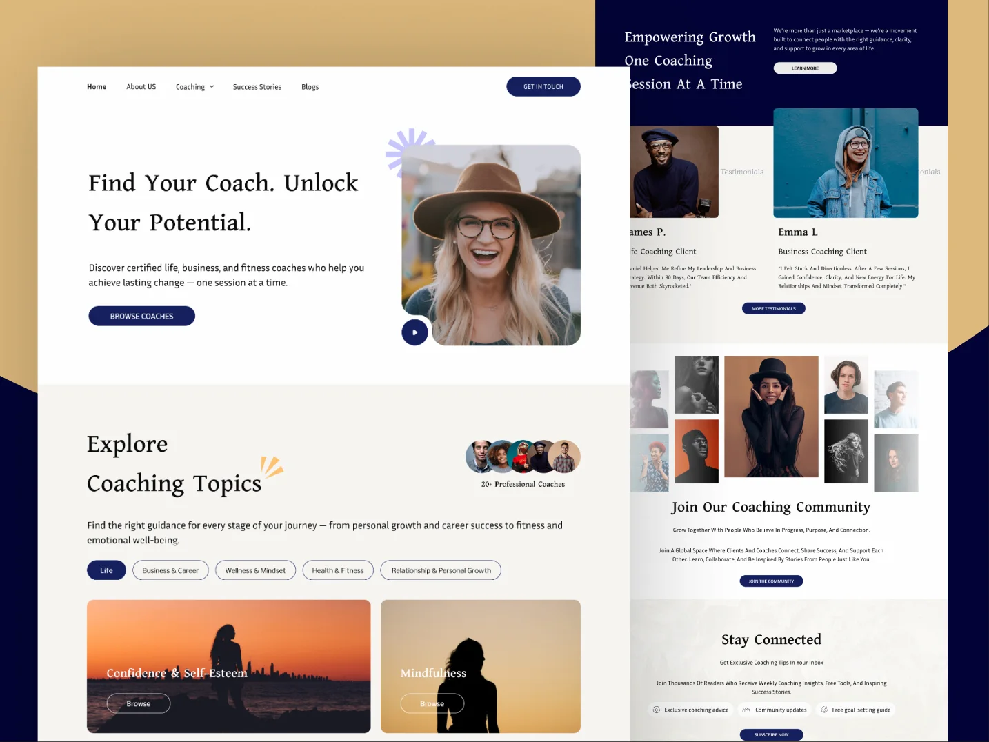 Light coach directory website design: Find your coach, unlock your potential and explore coaching topics