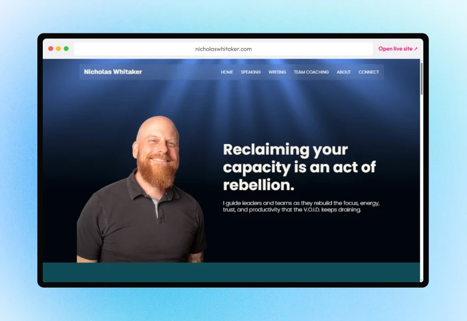 Nicholas Whitaker's coaching website, designed by DesignMingle